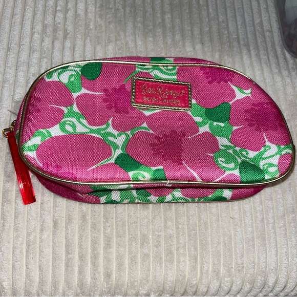 Lilly Pulitzer Handbags - Lilly Pulitzer Estée Lauder pink flower floral cosmetic makeup bag pouch…